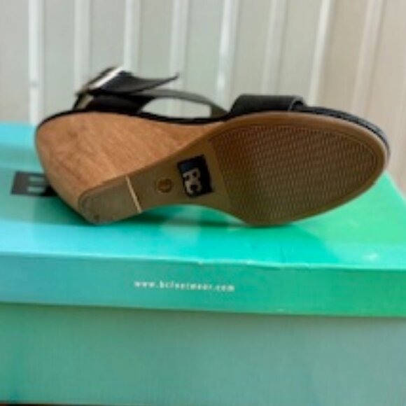 BC Heeled Black Leather Ankle Strap Sandals, Size 7 - Picture 7 of 9